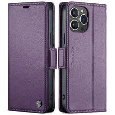 Imagem de QLTYPRI Capa carteira para iPhone 14 Pro Max, capa flip magnética de couro PU premium com [bloqueio RFID] compartimentos para cartão de crédito com suporte à prova de choque, capa protetora para