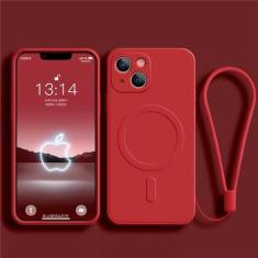 Imagem de Capa de silicone líquido para iphone 15 11 13 12 14 pro max xr xs plus telefone magnético capa de carregamento sem fio, vermelho, para iphone 14plus