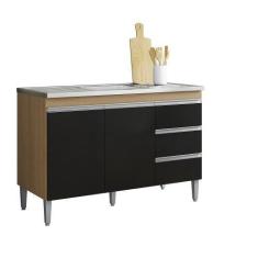 Imagem de Balcão Gabinete de Pia Andréia 100cm Amêndoa/Preto S/ Tampo - AJL Móve