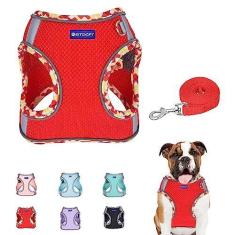 Imagem de BTDCFY Conjunto de arnês e coleira para cães Step in Mesh respirável refletivo à prova de fuga colete para cães sem asfixia, malha leve para cães
