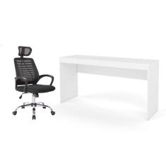 Imagem de conjunto de mesa marselha branca com cadeira de escritório diretor giratória light preta