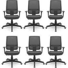 Imagem de Kit 6 Cadeiras para Escritório Ergonômica Presidente Brizza Nr17 Plaxmetal Preto