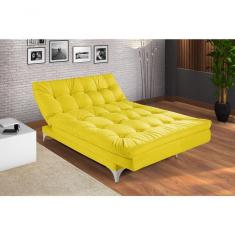 Imagem de Sofá Cama Versátil 3 Lugares Império Reclinável Casal Pés De Alumínio Espuma Especial D33 Suede Amarelo 374