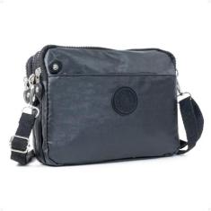 Imagem de Shoulder Bag Bolsa Transversal Alça De Ombro Feminina Necessaire Pochete Moderna Viagem Resistente À Água Reforçada Tira Colo 1,6 Litros, Preto Metálico