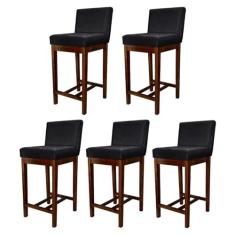 Imagem de Kit 5 Banquetas Média Lisboa Madeira Capuccino Suede Preto CCS