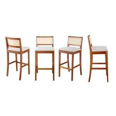 Imagem de Kit 4 Banquetas com Encosto e Apoio para Pés Tiê Cabecasa Madeiramadeira Amêndoa/Off White