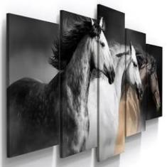 Imagem de Quadro Decorativo Mosaico 5 peças Cavalos Campo Animal Fazenda Sitio Rural MDF 06mm