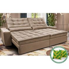 Imagem de Sofá Retrátil E Reclinável 2,12m Molas Ensacadas Cama Inbox Catar Velusoft Bege