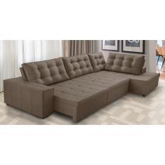 Imagem de Sofá de Canto Retrátil e Reclinável com Molas 3,00x2,00 Jacke Suede Cappuccino Adonai Estofados