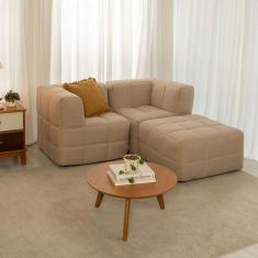 Imagem de sofá guldi popup com 2 módulos canto e puff linho bege