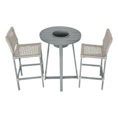 Imagem de Conjunto Bistrô Champanheira Cinza Tampo Ripado E 2 Banquetas França Corda Náutica Areia - Cor: Bege