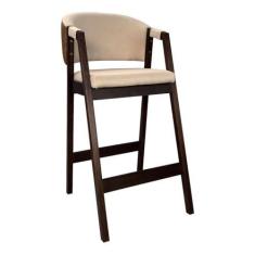 Imagem de Banqueta Alta para Balcão Ravena em Madeira Maciça Capuccino Linho Bege Marrom CCS
