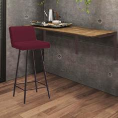 Imagem de Kit Mesa Suspensa de Parede Fixa MDF Rústico + 1 Banqueta Lexi Ferro Marrom Suede Bordô - Ahazzo Móveis