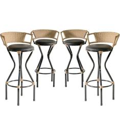 Imagem de Kit 4 Banquetas Estofado Para Bancada Teca Estonado/preto