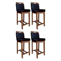 Imagem de Kit 4 Banquetas Média Estofada com Encosto Veneza 94 Cm Suede Preto CCS