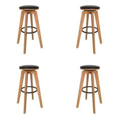 Imagem de Kit 4 Banquetas Decorativas Hetfield Pu Madeira C/apoio Para Os Pés Base Giratória G56 - Gran Belo