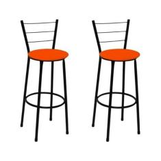 Imagem de Kit 2 Banquetas Médias Preta com Encosto Assento Laranja - Fortmix