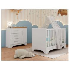 Imagem de Berço e Cômoda Retrô Moveis Peroba Popy LS MDF 03 gavetas, Branco