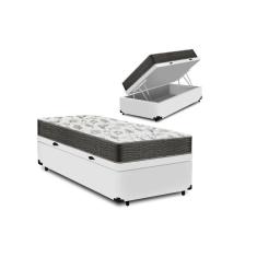 Imagem de Cama Box Baú Solteiro Conforto Sintético Branco + Colchão Solteiro Conforto Espuma D33 Com EPS 30x88x188