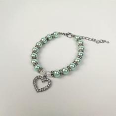 Imagem de Colar De Gato Imitação De Pérola Pingente De Coração Pingente De Strass Colar De Gato Ajustável Colar De Gato Personalizado,Azul,M 25 CM