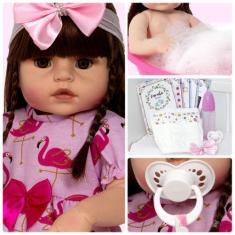 Imagem de Boneca Bebe Reborn Recem Nascida Menina Banho 13 Acessórios - Cegonha