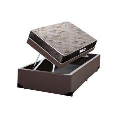 Imagem de Cama Box Baú Solteiro Colchão Espuma D45 Bordado + Box Sintético Marro