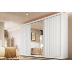 Imagem de Guarda Roupas 3 Portas De Correr Ripada E 6 Gavetas C/Espelho York Branco Acetinado - Europa