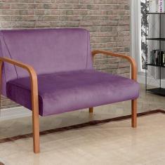 Imagem de Namoradeira Anita Sofá 2 Lugares Moderna Braço Madeira Veludo Roxo 380