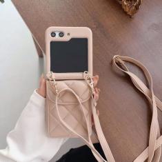 Imagem de Capa de telefone carteira de couro crossbody titular do cartão para samsung galaxy z flip 5 4 3 5g flip5 flip4 flip3 5g capa macia, cáqui, para galaxy z flip 5