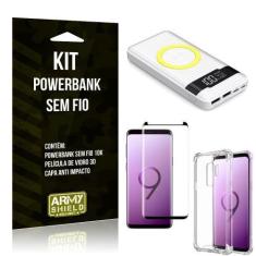 Imagem de Kit Powerbank Sem Fio 10.000mAh Galaxy S9 Plus + Capa Anti Impacto + P