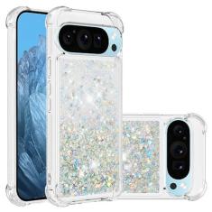 Imagem de COTDINFOR Capa para Google Pixel 9 Capa de telefone transparente com glitter líquido fofo, areia movediça flutuante à prova de choque capa protetora de TPU macio para Google Pixel 9 / Pixel 9 Pro Love