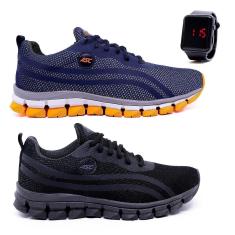 Imagem de Kit 2 Pares Tênis Masculino Ascension Lege 21 Tamanho Especial Azul e Preto Com Relógio-Masculino