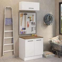 Imagem de Kit com Balcão e Armário Aéreo Multiuso 80cm Branco/rustic Agata Madesa