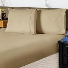 Imagem de Jogo Cama Lençol King Conforto Percal 300 Fios 3 Peças Cáqui - Casa Sh