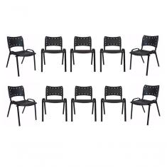 Imagem de Kit 10 Cadeiras Iso Para Escola Escritório Comércio Preta Base Preta