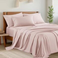 Imagem de Shilucheng Jogo de lençol Queen de 6 peças, lençóis refrescantes, rayon misto derivado de bambu, bolso profundo de até 41 cm, lençóis de cama respiráveis e macios, conjunto de cama sedoso de hotel,