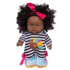 Imagem de Boneca negra afro-americana renascida bebê brinquedo 20cm
