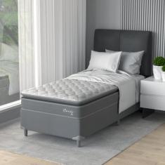 Imagem de Cama Box Solteiro D40 Classic C Pillow 88x188x50cm  Branco/Cinza - Mon