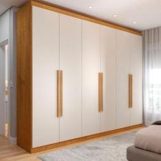 Imagem de Guarda-Roupa Casal Madalena 6 Portas 4 Gavetas 100% Mdf Peroba/Off Whi