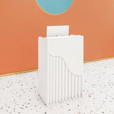 Imagem de Mesa de balcão de recepção, caixa de recepção em forma de L, mesa de recepção de computador de madeira, balcão de recepção para hotel de loja de conveniência de supermercado, branco, 31,49 *