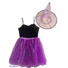 Imagem de Fantasia Bruxa Adulto Body Preto Saia de tule e chapéu de tule - Em Fa