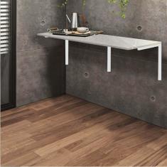 Imagem de Mesa Suspensa de Estudos Parede 120cm Escritório Suporte Branco MDF Marmorizado Cinza - Ahazzo Móveis