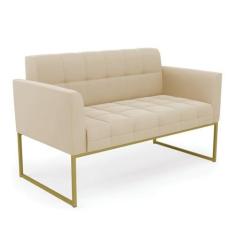 Imagem de Sofá Namoradeira Elisa Suede Bege Base Metálica Industrial Dourado - D'Rossi