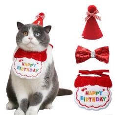 Imagem de IDOLPET Artigos de festa de aniversário para cães, gatos, bandana, chapéu de babador, coleira fofa com gravata borboleta para gatos, filhotes, cães pequenos e coelhos