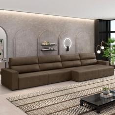 Imagem de Sofá Retrátil 6 Lugares 364cm 4 Módulos Nero Couro Cappuccino G52 - Gran Belo