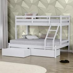 Imagem de Beliche Com Cama Casal Eco Com 02 Gavetas Madeira Maciça Branco Mobilistore