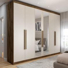 Imagem de Guarda-Roupa Casal Madalena 6 Portas 6 Gavetas 100% Mdf com Espelho Brauna/Off White - Panorama Móveis