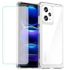 Imagem de Wanyuexes Capa para Redmi Note 12 Pro 5G, Capa Poco X5 Pro 5G com protetor de tela de vidro temperado, parte traseira rígida transparente de policarbonato e capa protetora de TPU para Xiaomi Redmi