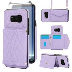 Imagem de Asuwish Capa de celular para Samsung Galaxy S8 carteira com protetor de tela de vidro temperado bloqueio RFID compartimento para cartão de crédito alça transversal suporte S 8 8S Edge SM-G950U