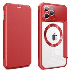 Imagem de Estojo de carregamento sem fio para iPhone 14 13 12 11 Pro Max XS X XR Plus Capa magnética para compartimento de cartão Flip Leather Shell, vermelho, para iPhone 12 Pro